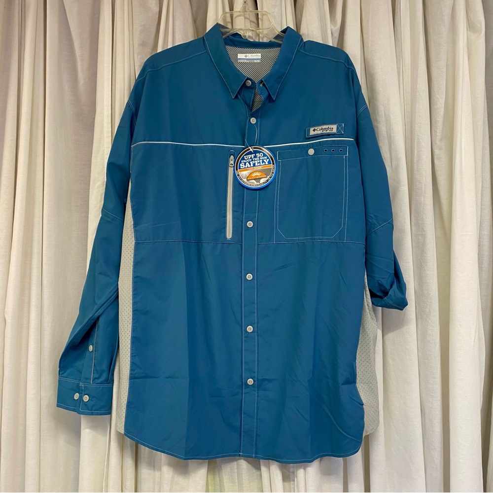 NWT Men’s Columbia PFG Solar Drag long sleeve button down shirt. Size Large
